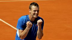 Berdych celebra la victoria que dio a Repblica Checa el pase a la final.