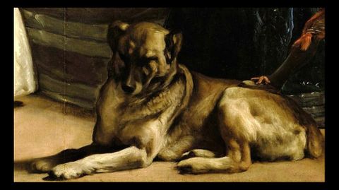 Detalle del mast�n que ocupa un primer plano en el cuadro �Las Meninas� o La familia de Felipe IV, de Vel�zquez (1656), Museo del Prado
