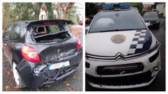 Estado en el que quedaron el veh�culo fugado (izquierda) y un coche patrulla de la Polic�a Local (derecha) tras la persecuci�n.