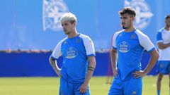 Rubn Lpez y Martn Ochoa, en un entrenamiento en Abegondo