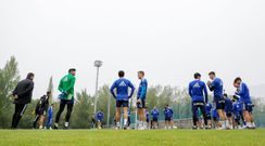 Los jugadores del Oviedo, en El Requex�n