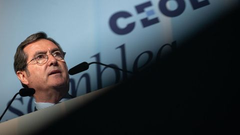 El presidente de la CEOE, Antonio Garamendi, en su intervenci�n ante la asamblea general de la organizaci�n.