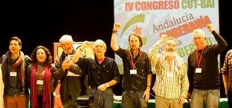 Beiras (tercero por la izquierda) e Iglesias (quinto), en un acto del sindicato CUT, que lidera Snchez Gordillo.