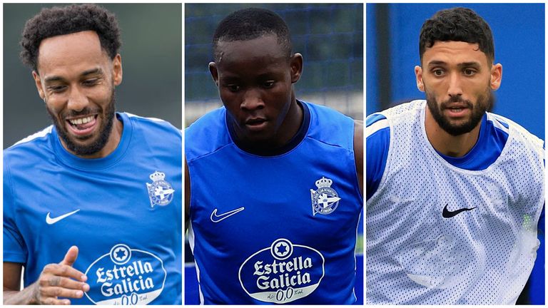 Aubameyang, Bil Nsongo y Zakaria, durante una sesi�n de entrenamiento esta pretemporada.