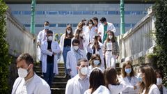 Miembros mir del Chuac llegando al acto de despedida celebrado a finales de mayo en el hospital de Oza