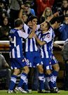 Los deportivistas celebran uno de los goles marcados esta temporada en Riazor.