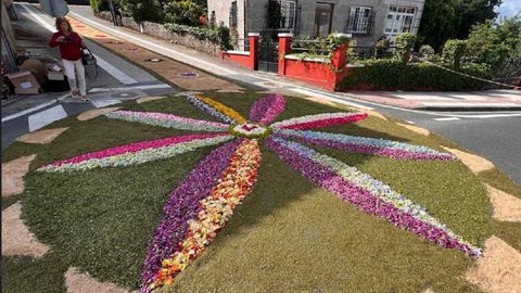 Una de las alfombras florales elaboradas por los integrantes de la cofrad�a del Santo Encontro