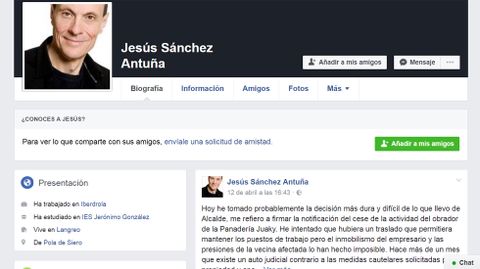 Facebook del Alcalde de Langreo, Jes�s S�nchez.Facebook del Alcalde de Langreo, Jes�s S�nchez