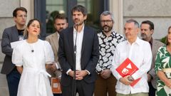 Dirigentes de los distintos partidos que conforman Sumar, tras la reunin de la comisin de seguimiento del pacto del Gobierno de coalicin.