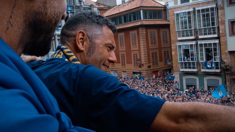 Diego Cervero, durante la celebraci�n del ascenso del Real Oviedo