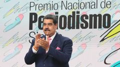 El presidente de Venezuela, Nicol�s Maduro, este martes, durante la entrega del Premio Nacional de Periodismo