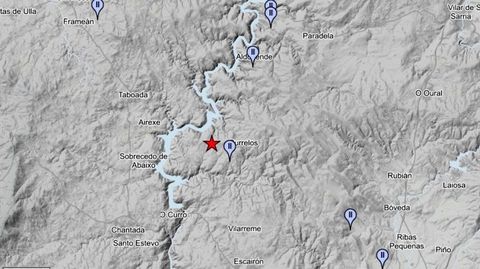 Mapa s�mico del IGN donde se ve el lugar en el que tuvo lugar el temblor (marcado con una estrella) y los sitios en los que se sinti� (en azul y blanco)
