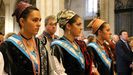 Reina de Asturias y Damas de Honor durante la misa en honor a San Mateo en el ao 2013