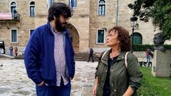 Los ediles del grupo municipal del BNG de Noia, junto a los jardines.