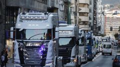 Protesta de transportistas en el centro de Ourense