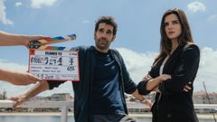 Tamar Novas y Clara Lago, en el rodaje en Arousa de la segunda temporada de Clanes