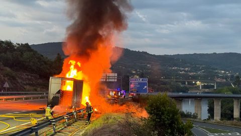 Los bomberos de Ribadavia llegaron rpdamente, pero el camin ardi totalmente.