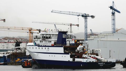 Botadura del oceanogr�fico Thuwal II para la Universidad de Ciencia y Tecnolog�a Rey Abdullah en la r�a de Vigo.