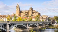 Vista de la catedral de Salamanca desde el río Tormes.