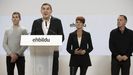 El coordinador general de EH Bildu, Arnaldo Otegi, en su comparecencia tras la renuncia de los siete condenados por asesinatos de ETA