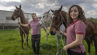 <br />Mario e Aitana, nunha leira con Geatasja, Galdakao e &Aacute;guila