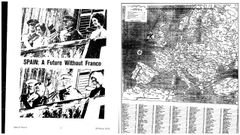 A la izquierda, portada del informe especial de la CIA �Spain: a future without Franco� (�Espa�a: un futuro sin Franco�), publicado en marzo de 1972. A la derecha, mapa de Europa donde Galicia tiene como localidades destacadas a Ourense, A Coru�a, Vigo y Ferrol