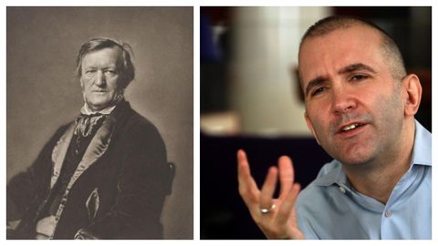 A la izquierda, retrato del compositor Richard Wagner realizado por el fotógrafo alemán Franz Hanfstaengl y datado en torno a 1871. A la derecha, el crítico musical estadounidense Alex Ross, autor del monumental ensayo «Wagnerismo».