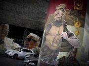 Xos� Tom�s pint� a Julio C�sar en una columna del viaducto de Cuatro Caminos. 