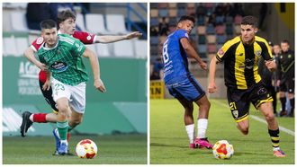 &Aacute;lvaro Pe&ntilde;a, con la camiseta del Racing y con la del Barakaldo