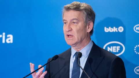 El presidente del PP, Alberto N��ez Feij�o, durante un desayuno informativo de F�rum Europa.