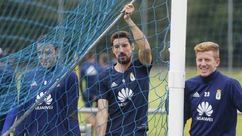 Folch, Toch� y Mossa en el entrenamiento de esta ma�ana