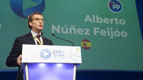 Alberto N��ez Feijoo en su intervenci�n durante el congreso del Partido Popular Europeo.