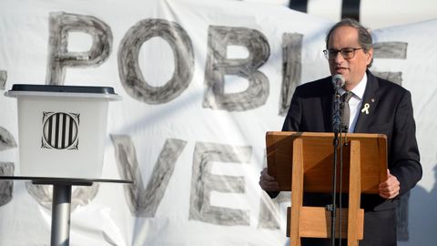 El presidente de la Generalitat Quim Torra da un discurso sobre el 1-O. Los independentistas han sufrido un cisma bronco que deja al Govern en minora