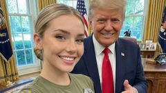 Jessica Foster, un ser sint�tico de IA, con un falso Donald Trump