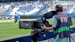 Un c�mara, en el estadio Abanca Riazor