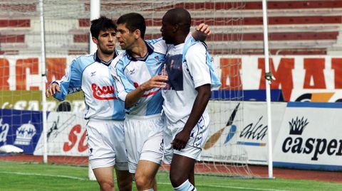 Changui, en la SD Compostela en el a�o 2000, con Fabiano y Romao Sion