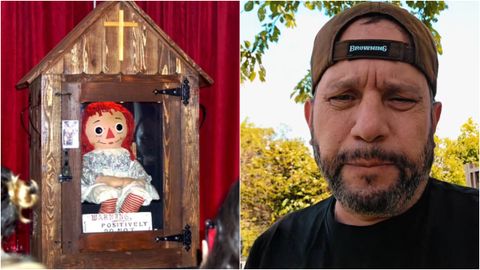 La mu�eca Annabelle y Dan Rivera, encargado de su custodia.