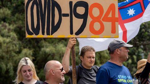 Manifestaci�n de antivacunas en Wellington, Nueva Zelanda