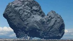Comparaci�n del tama�o del cometa 67P/Churyumov-Gerasimenko, donde aterrizar� la sonda de Rosetta, con la ciudad de Los �ngeles