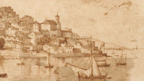 Grabado del Vigo amurallado realizado por Ram�n Gil.