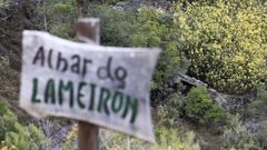 Un letreIro xunto a unha alvariza do Courel co nome �albar�, propio deste territorio 