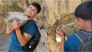 Capturas de un v�deo de TikTok en el que un joven aparece lanzando una piedra de grandes dimensiones en la Ruta del Cares