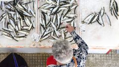 Venta de sardinas en la plaza de abastos de Cambados.