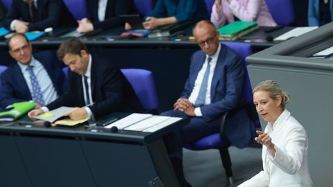 La l�der de la AfD, Alice Weidel, interviene en la sesi�n ante el canciller Friedrich Merz 