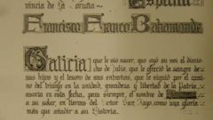 Imagen de parte del pergamino que representaba la donaci�n del pazo de Meir�s a Franco en un acto celebrado en diciembre de 1938.