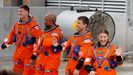 Los astronautas Reid Wiseman, Victor Glover y Christina Koch, de la NASA, y Jeremy Hansen, de la agencia Canadiense, preparados para la misi�n