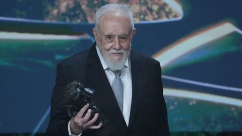 El cineasta y escritor Gonzalo Su�rez recoge el Goya de Honor durante la 40� edici�n de los Premios Goya, en el Auditori del Centre de Convencions Internacionals, a 28 de febrero de 2026, en Barcelona, Catalu�a