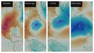 Evoluci�n y p�rdida de presi�n del cicl�n bomba Gianna desde que se forma este s�bado frente a Florida hasta situarse el mi�rcoles al noroeste de Galicia