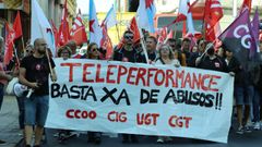 Movilización en el 2022 en A Coruña en contra de la precarización y la pérdida de empleos en Teleperformance
