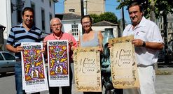 Villares, Sanz, Alonso y Blas, ayer con los carteles de la Queimada (de Xos� Vizoso) y del Mercado.